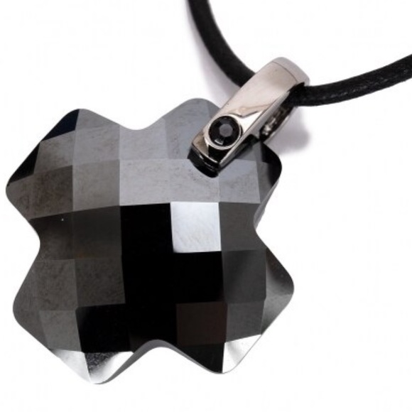 Swarovski Jet Black Hematite Thick Cross Pendant - Picture 2 of 2